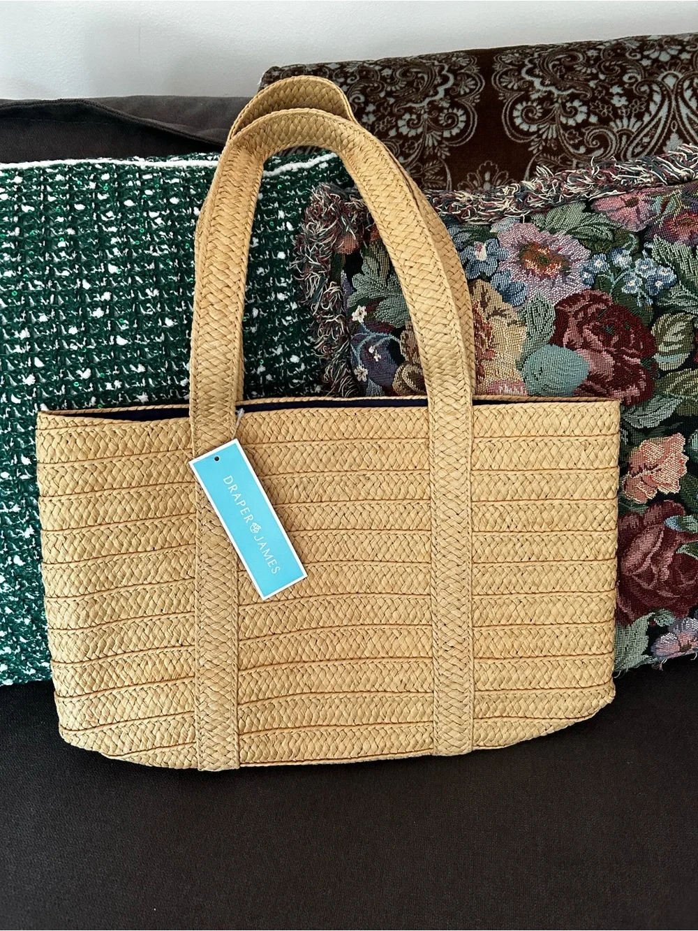 Draper James Everyday Straw Tote Bag Tan Summer Beach NWT